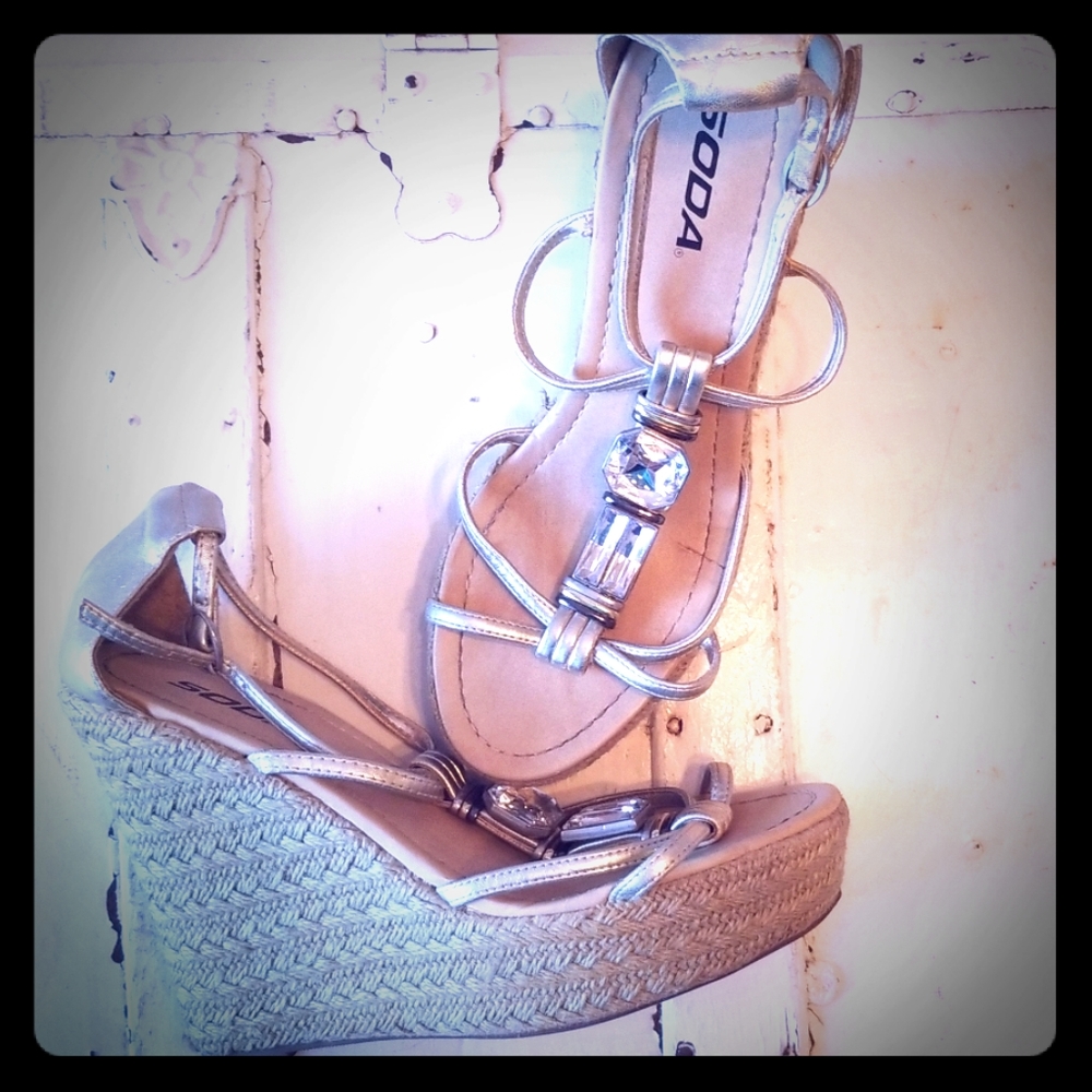 SODA Brand Champagne Gold Wedge sandals